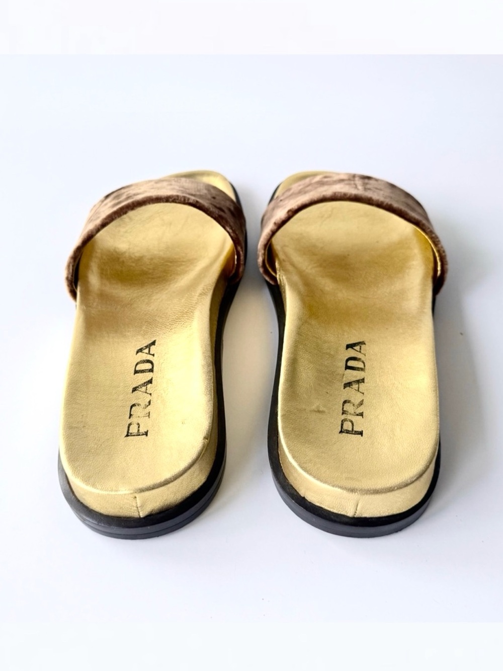 Prada Velvet Slide Sandals in Brown & Gold Size 36 - Picture 7 of 15